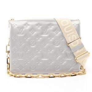 Louis Vuitton Coussin Shoulder Bag Leather Monogram Embossed Silver Tone